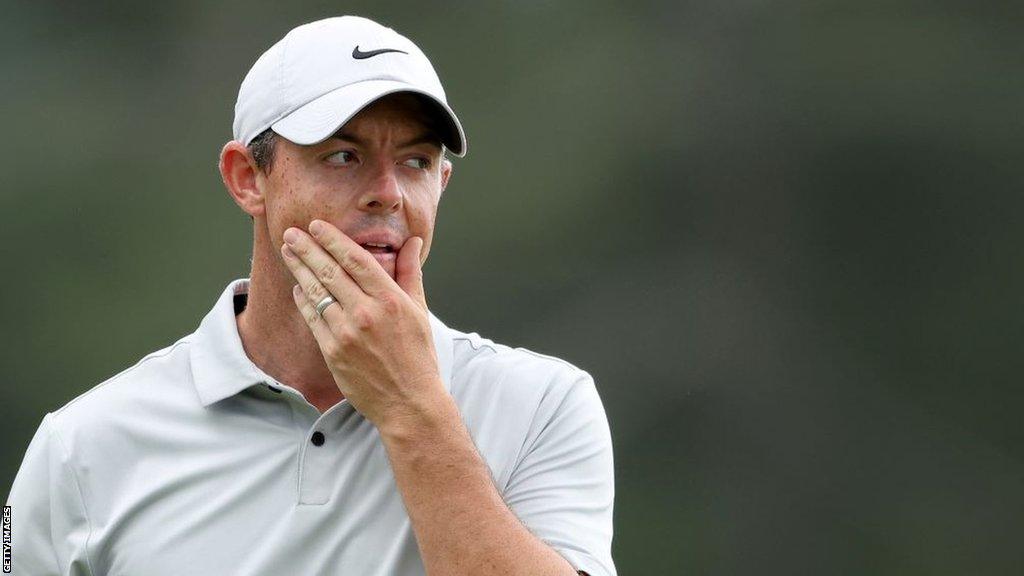 Rory McIlroy grimaces at the 2023 Masters