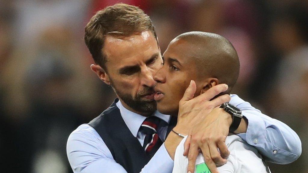 England manager Gareth Southgate consoles Ashley Young