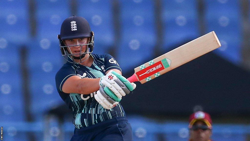 England all-rounder Alice Capsey batting against West Indies