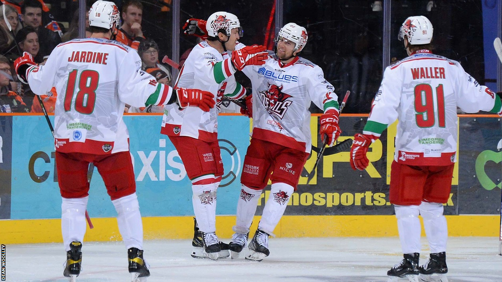 Cardiff Devils celebrate Brodie Reid's goal