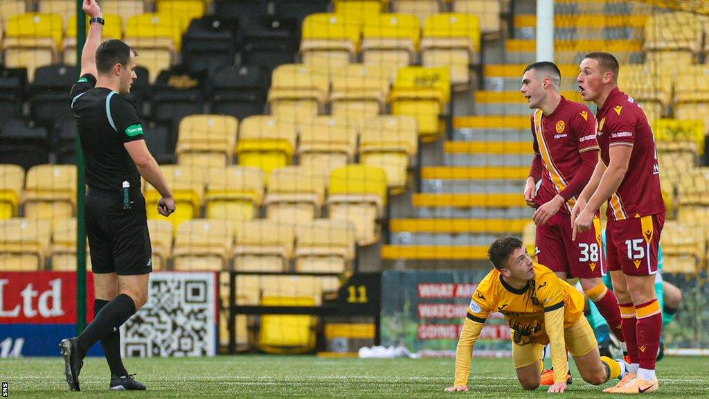 Lennon Miller was sent off just before half-time for Motherwell