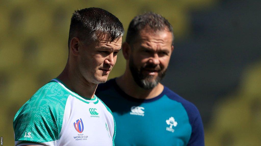 Johnny Sexton and Andy Farrell pictured during Ireland training