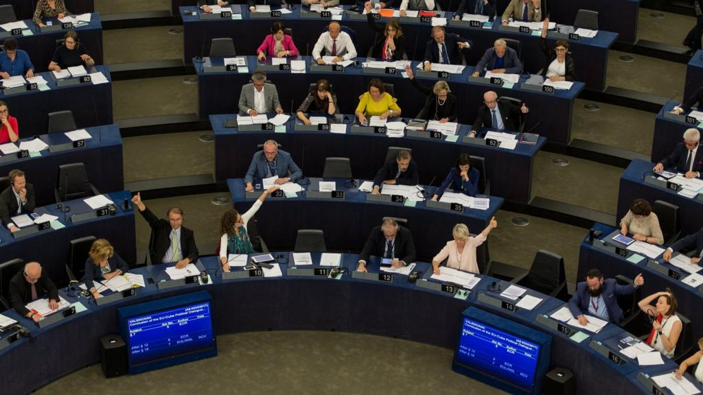 Aerial shot of MEPs voting