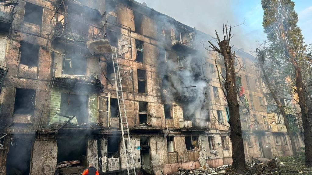 A residential building heavily damaged by a Russian missile strike