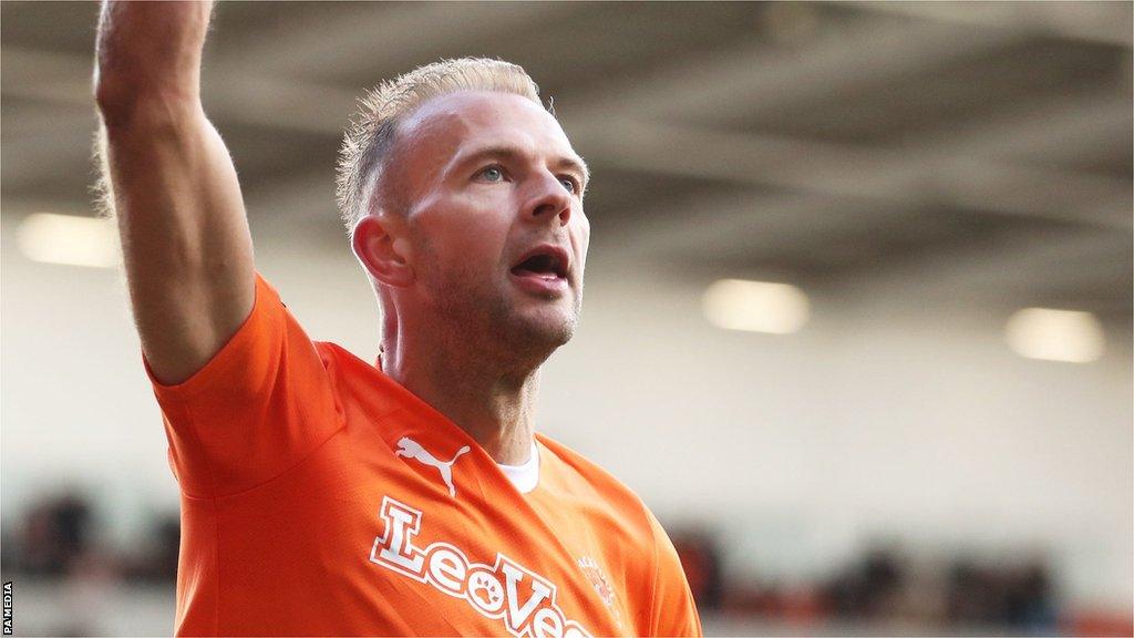 Blackpool's Jordan Rhodes celebrates scoring