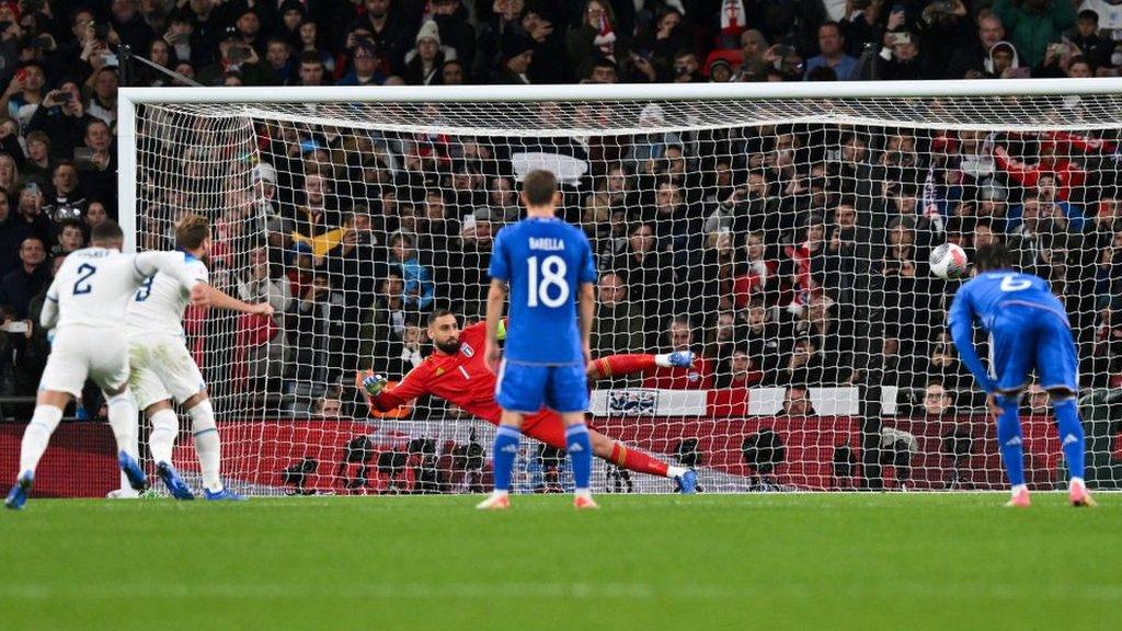 Harry Kane scores a penalty for England against Italy