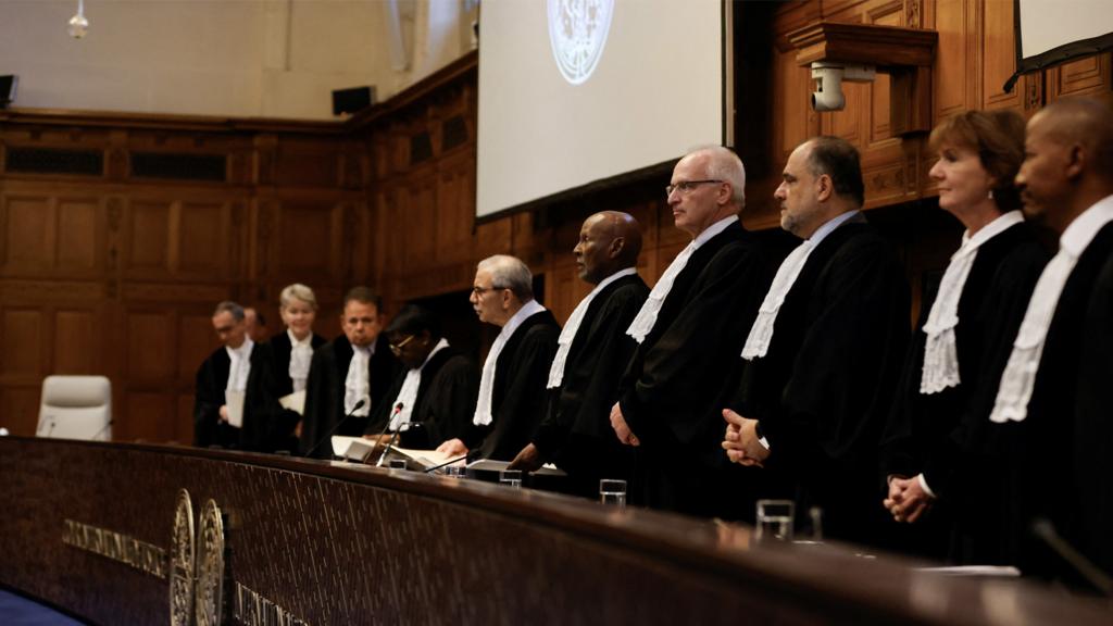 Magistrates are seen at the International Court of Justice (ICJ) as part of South Africa's request on a Gaza ceasefire in The Hague, on May 24, 2024, amid the ongoing conflict between Israel and the Hamas movement