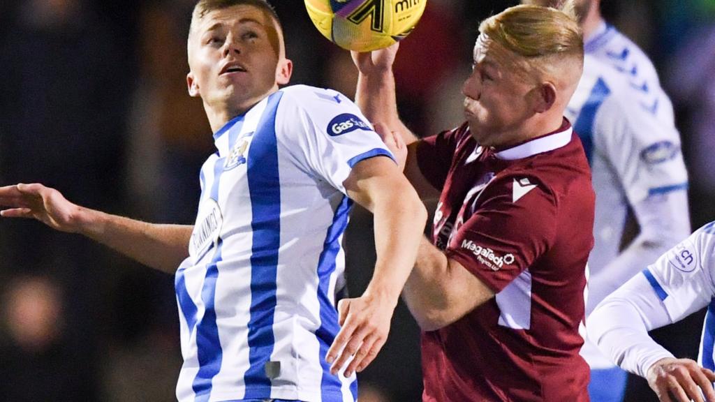 Kilmarnock's Fraser Murray and Arbroath's Nicky Low