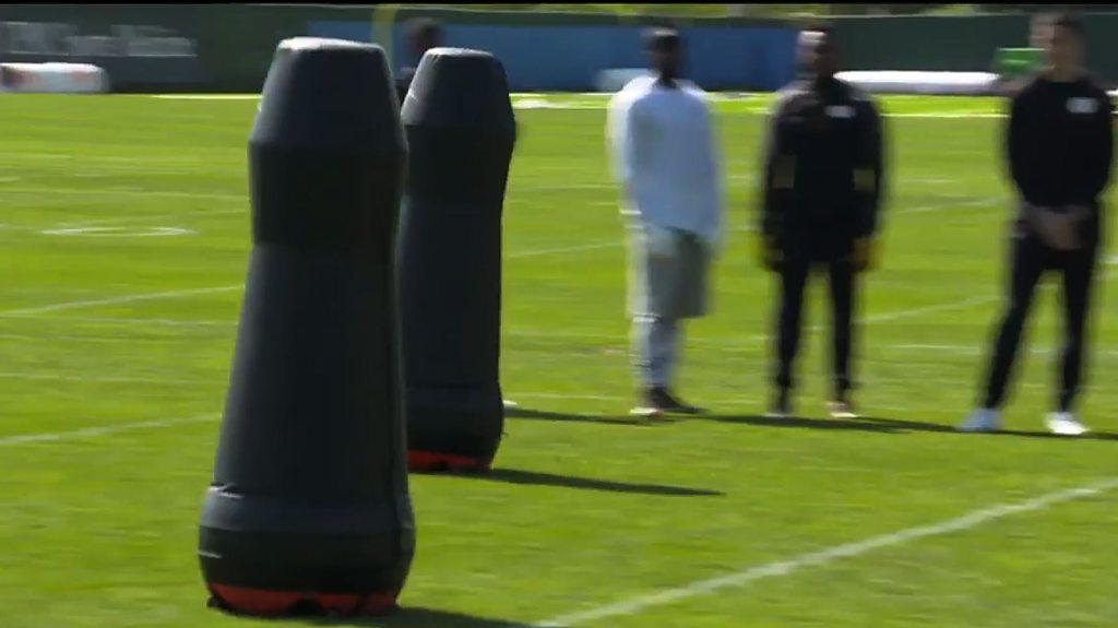 NFL experiment with robot training dummies