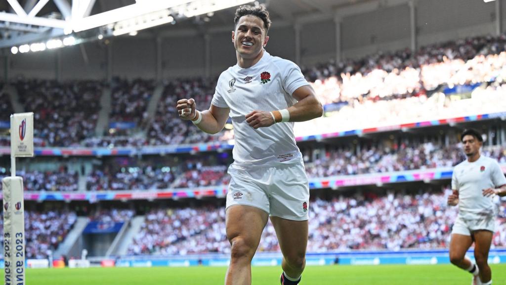 Henry Arundell celebrates after scoring for England