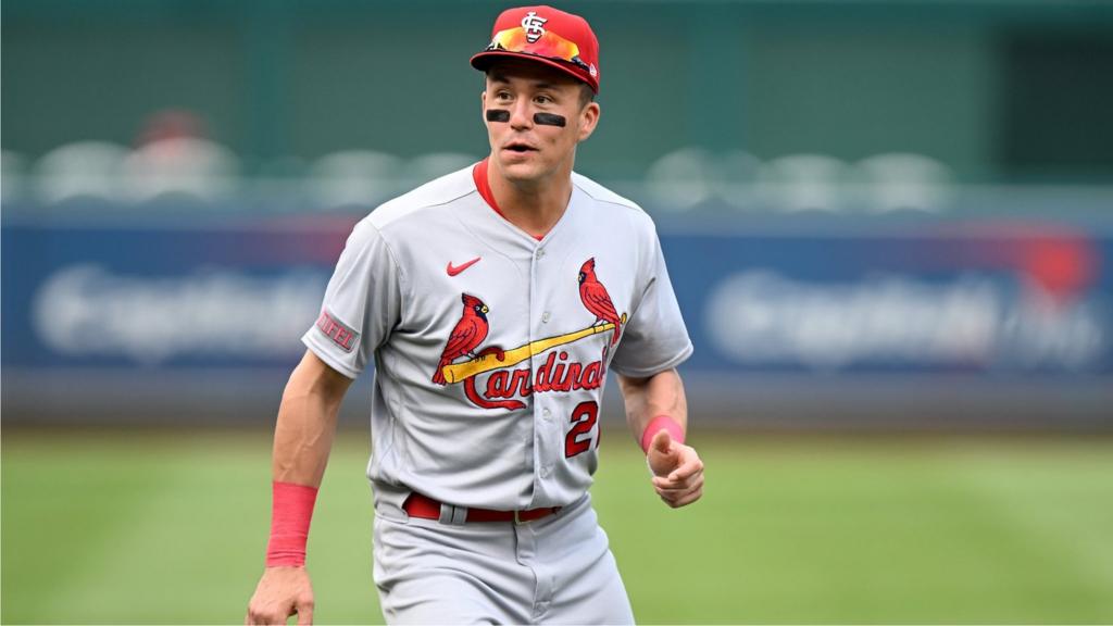 St Louis Cardinal baseball player Lars Nootbaar warming up