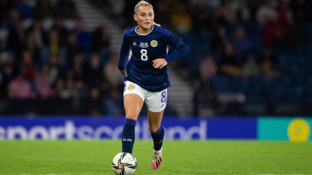 Sam Kerr playing for Scotland at Hampden against Republic of Ireland