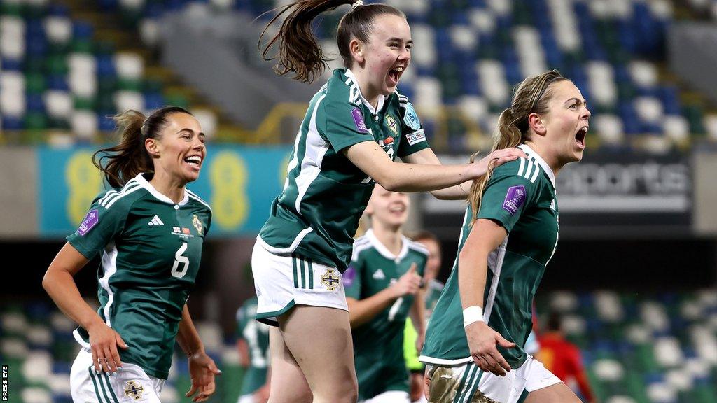 Simone Magill, Keri Halliday and Laura Rafferty celebrate