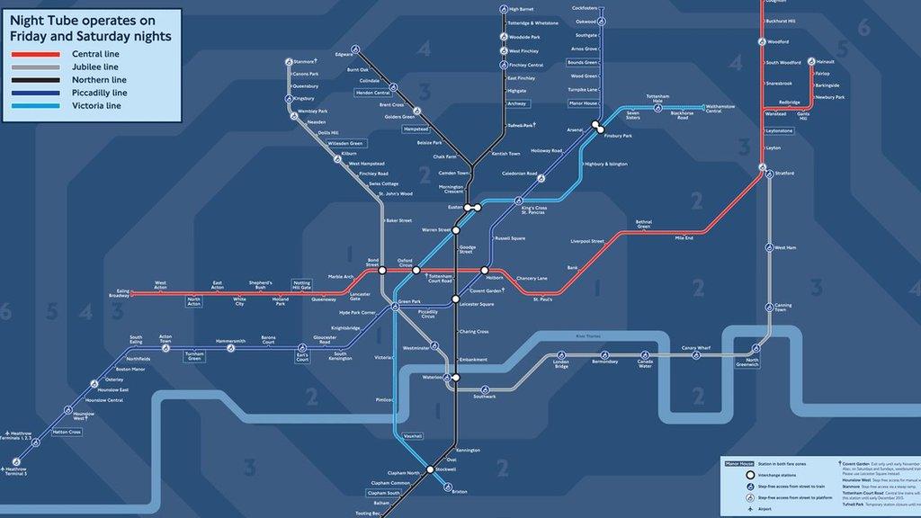 Night Tube map