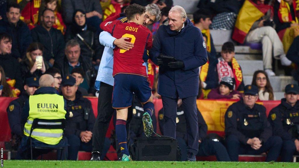 Gavi leaves the pitch in tears after suffering a serious knee injury in Spain's Euro 2024 qualifying win over Georgia