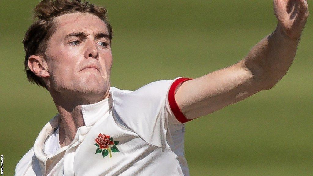 George Balderson bowling for Lancashire