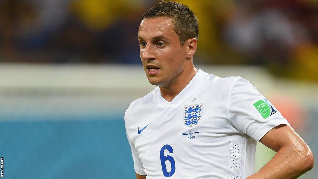 Phil Jagielka playing at centre-back for England against Italy at the 2014 Fifa World Cup in Brazil