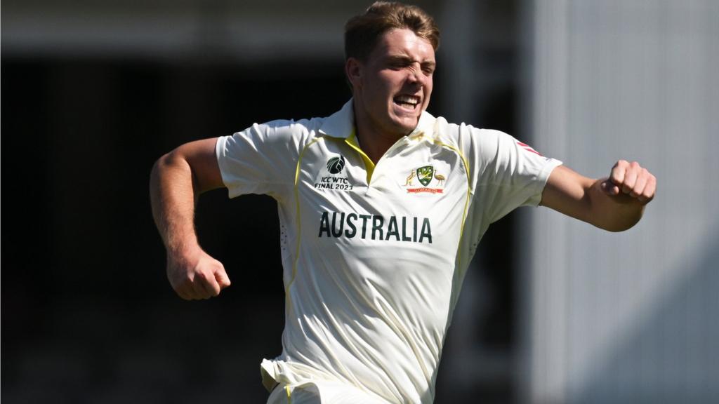 Australia all-rounder Cameron Green celebrates taking a wicket