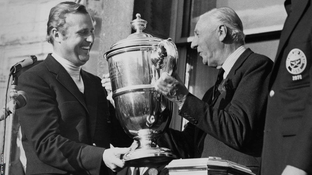 Michael Bonallack is handed the Walker Cup in 1971