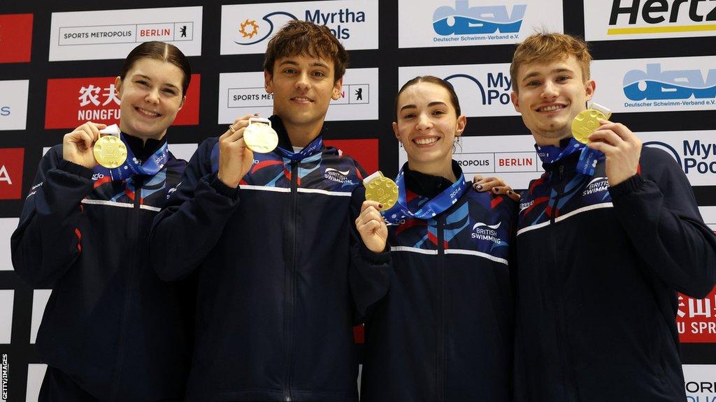 Andrea Spendolini-Sirieix, Tom Daley, Scarlett Mew Jensen and Jack Laugher