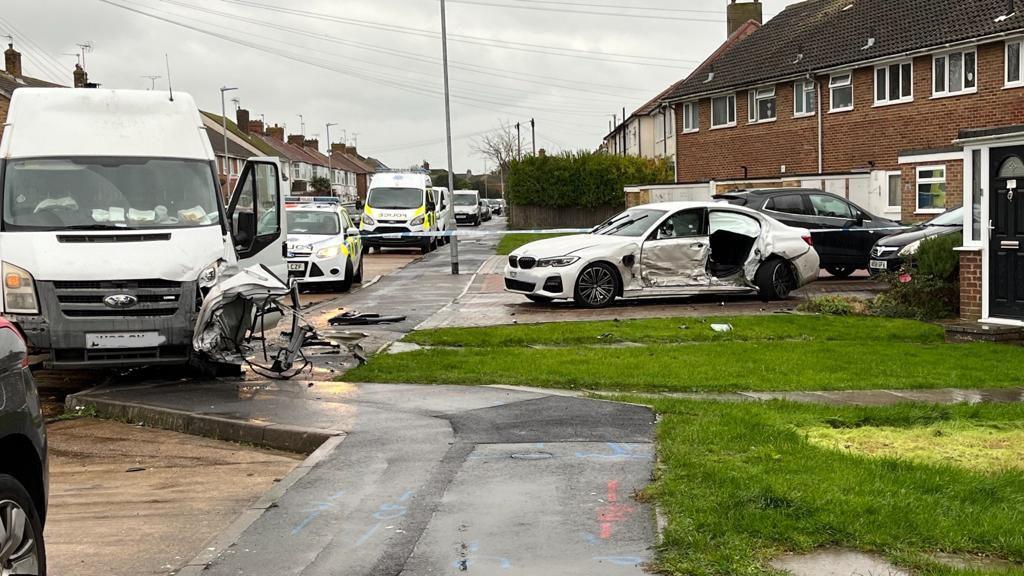 Two damaged vehicles