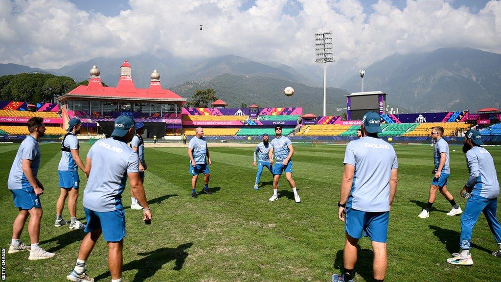 England play with football on outfield at training