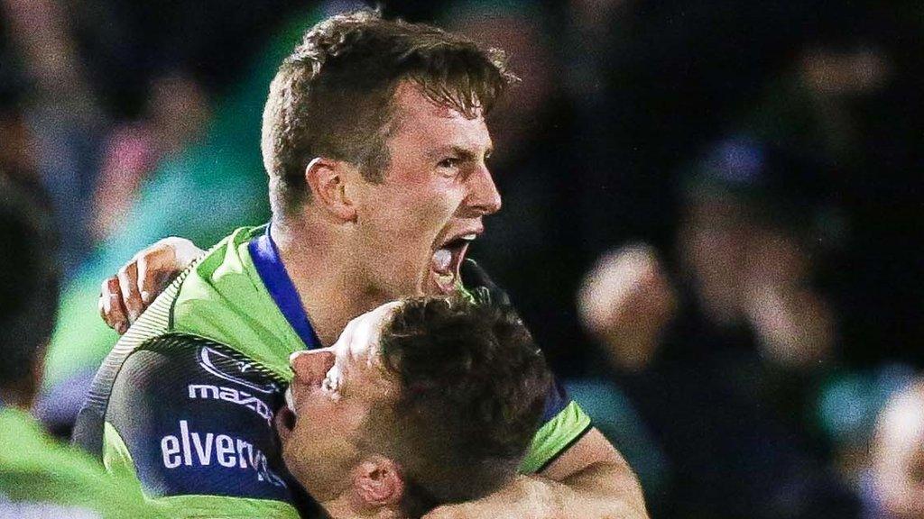 Jack Carty celebrates his winning conversion for Connacht against Wasps