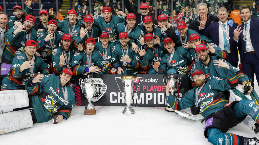 Belfast Giants celebrate the Grand Slam