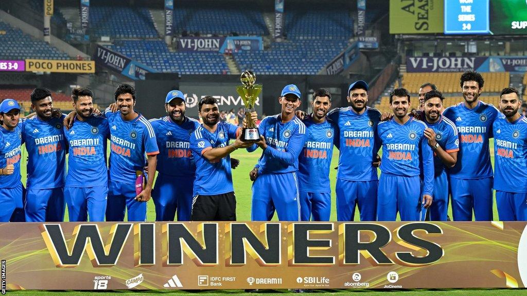 India with the T20 series trophy