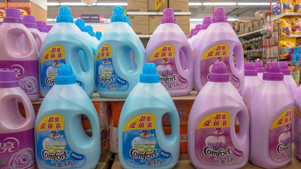 Plastic bottles of Comfort fabric conditioner