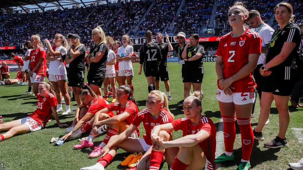 Wales players on the pitch after their friendly with the USA