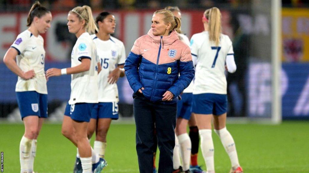 Sarina Wiegman reacts at full-time