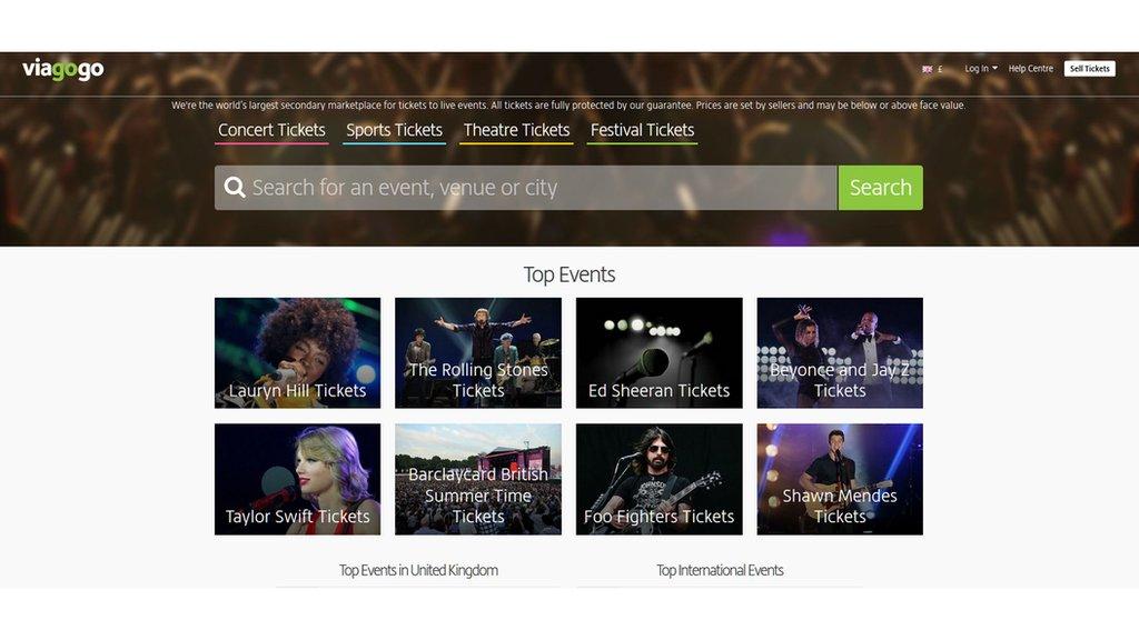 Here's what the homepage of Viagogo looks like.