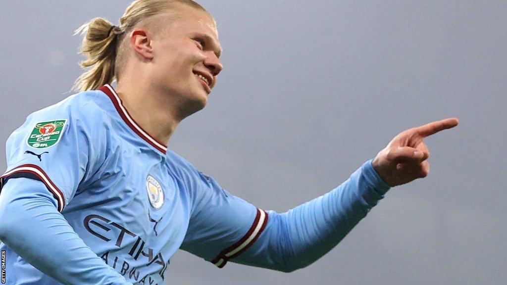 Erling Haaland celebrates his goal for Manchester City