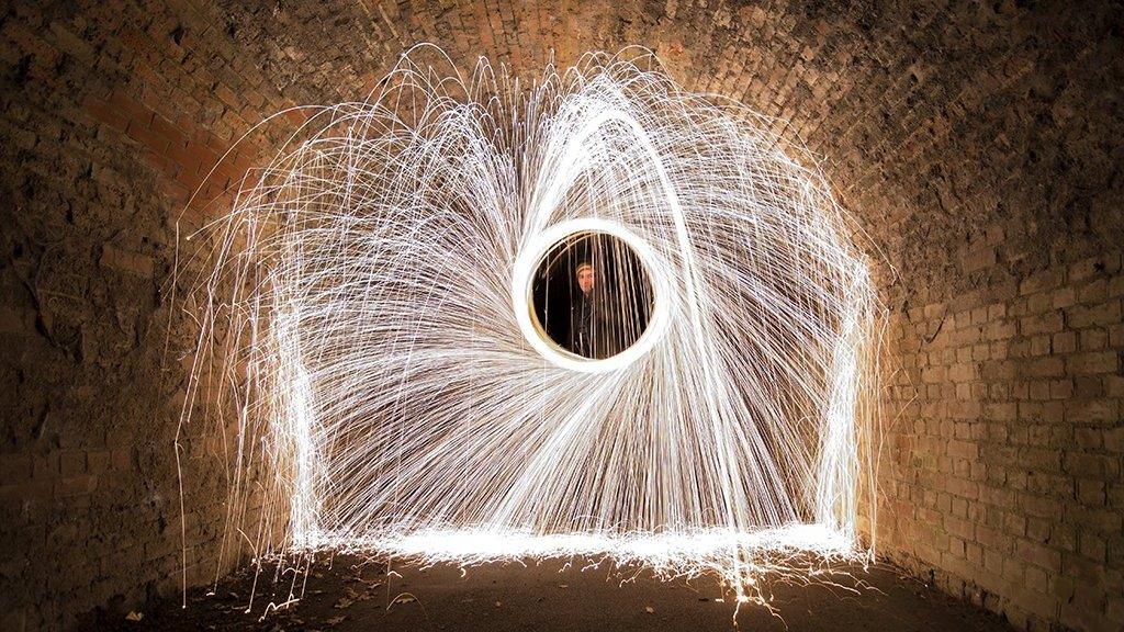 Steel wool spin under a bridge near Cowdray, Colchester.