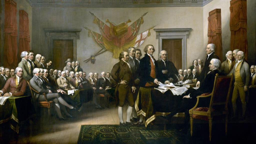 a painting of the signing of the declaration of independence.