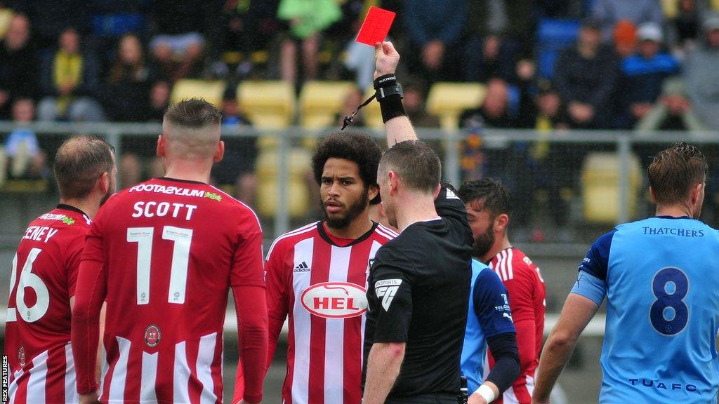 Pierce Sweeney is shown a red card