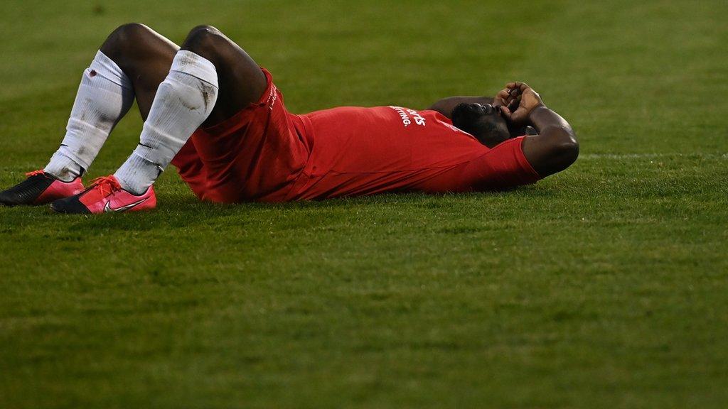 A devastated Fuad Sule after the Irish Cup final defeat to Linfield in 2021