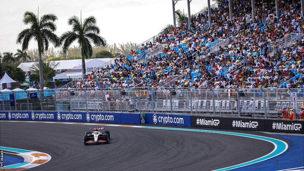 Haas driver Kevin Magnussen on track in Miami