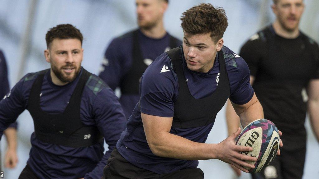 Glasgow Warriors' Huw Jones training with Scotland