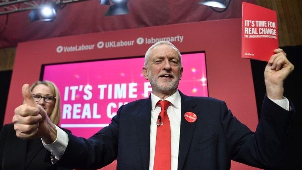 Jeremy Corbyn holding Labour's manifesto