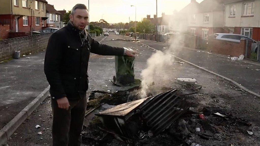 BBC's Tomos Morgan at scene of crash riot