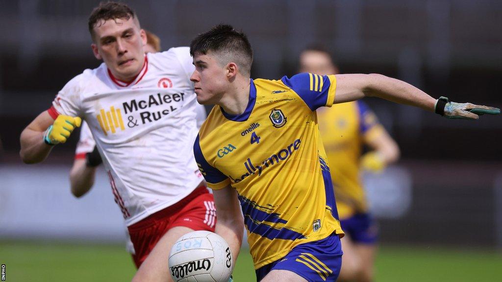 Conn Kilpatrick attempts to keep pace with Roscommon's Niall Higgins in last weekend's Division One contest