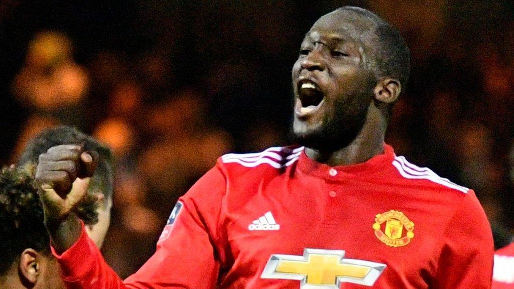 Manchester United striker Romelu Lukaku celebrates