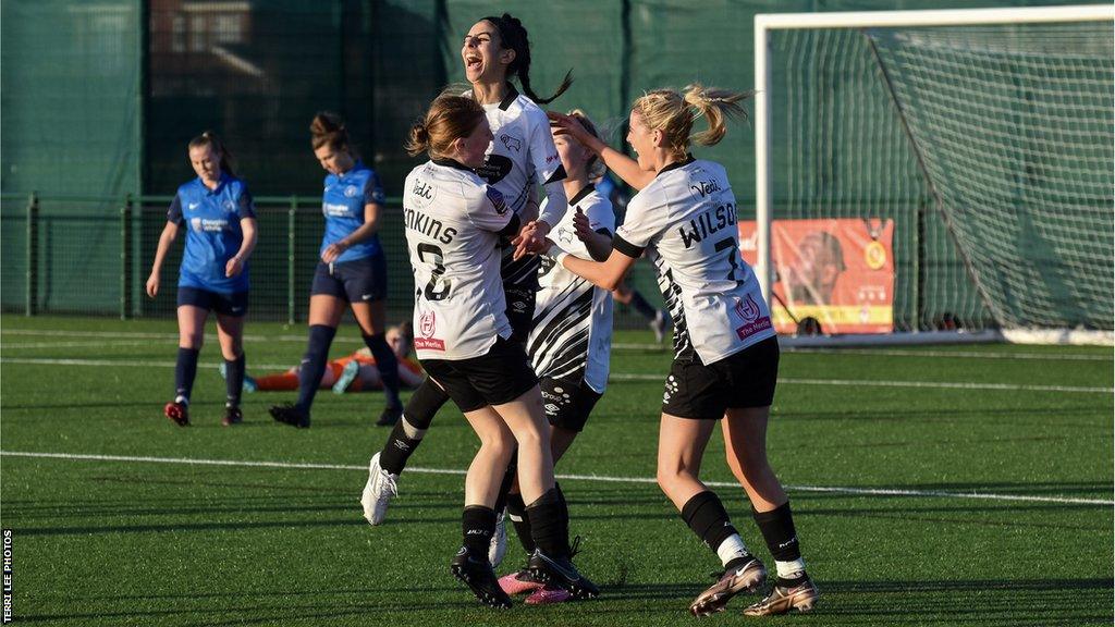 Kira Rai celebrates a goal for Derby County