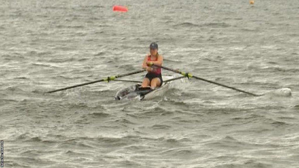 Natacha Searson rowing her boat