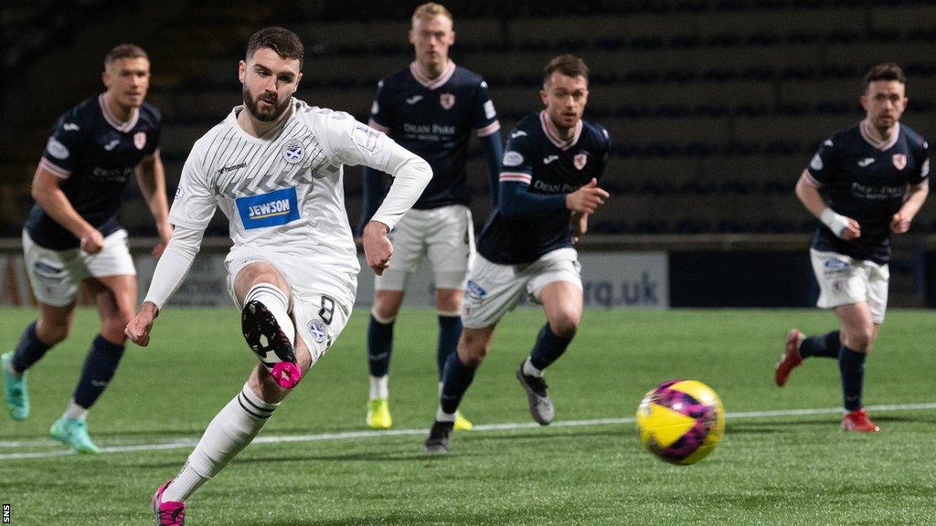 Ben Dempsey has a penalty saved for Ayr United against Raith Rovers