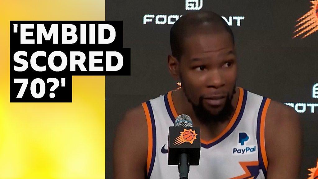 NBA: Kevin Durant reacts to Joel Embiid scoring 70 points for