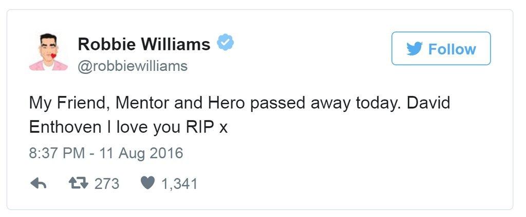 Tweet from Robbie Williams