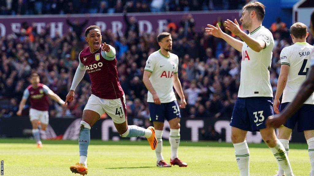 Jacob Ramsey celebrates scoring for Aston Villa against Tottenham in the Premier League